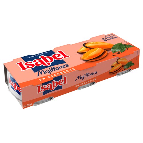ISABEL Mejillones en escabeche pack de 3 uds. x 43 g.