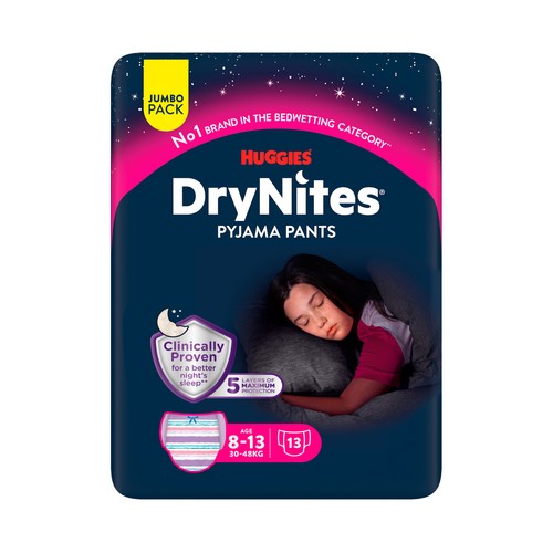 DRYNITES Pijama pants teen Pañales de noche talla 8-13 años (braguitas absorbentes), para niñas (30 a 48 kg) 13 uds.