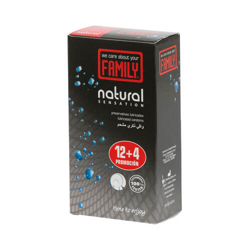 FAMILY Preservativos lubricados sensación natural FAMILY 12 + 4 uds.