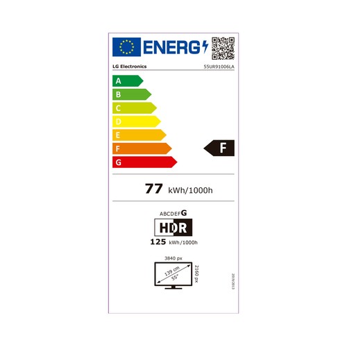 Televisión 139,7cm (55") LED LG 55UR91006LA 4K HDR 10 PRO, SMART TV, WIFI, TDT T2, USB reproductor y grabador, 3HDMI, 50HZ.