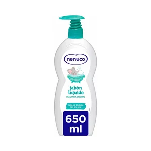Jabón líquido para bébe, con dosificador y fragancia original NENUCO 650 ml.