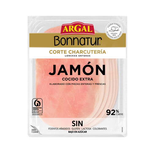 ARGAL Bonnatur jamón cocido exta, cortado en lonchas 140 g.
