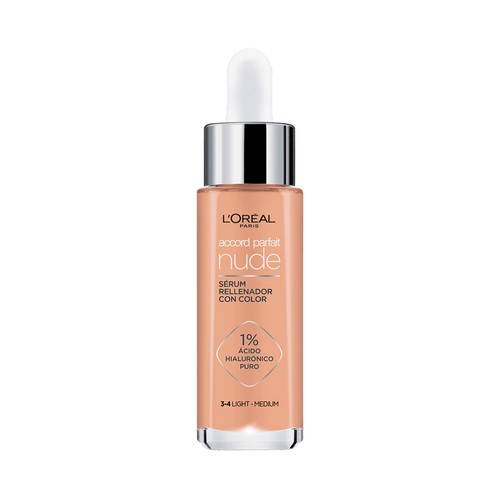 L´ORÉAL PARIS  Accord parfait tono 3-4 Medio claro Sérum rellenador con ácido Hialurónico.