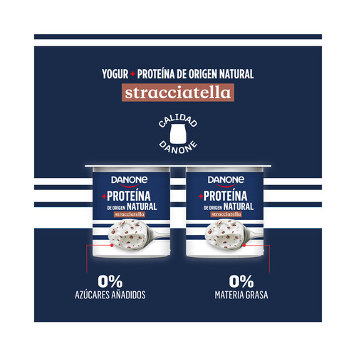 DANONE + Proteina Yogur 0 % materia grasa con proteína de origen natural y sabor a stracciatella 4 x 100 g.