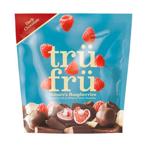 TRÜ FRÜ Frambuesas frescas bañadas en chocolate blanco y negro 200 g.