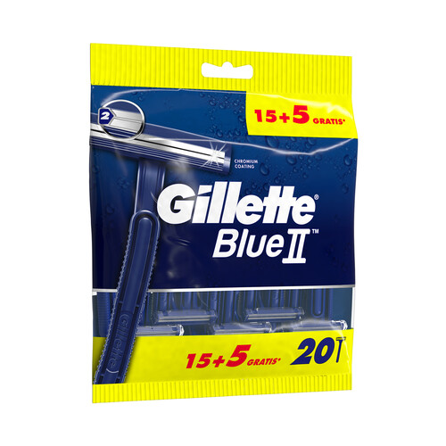 GILLETTE Cuchilla de afeitar desechable, con cabezal fijo de doble hoja GILLETTE Blue II 20 uds