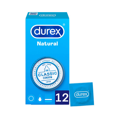 DUREX Preservativos lubricados de latex DUREX Natural 12 uds.