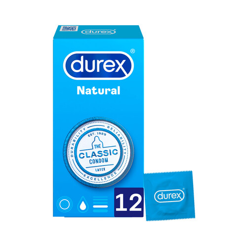 Preservativos lubricados de latex DUREX Natural 12 uds.