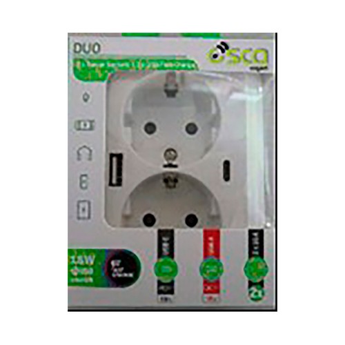 Base enchufe doble +usb a/ qc 18w+ usb c/ pd18w. OSCA