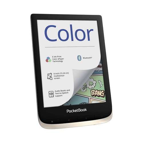Libro electrónico 5,25 cm (6") POCKETBOOK Color Moon silver, pantalla a color e-ink kaleido, luz frontal, compatible audiolibros.