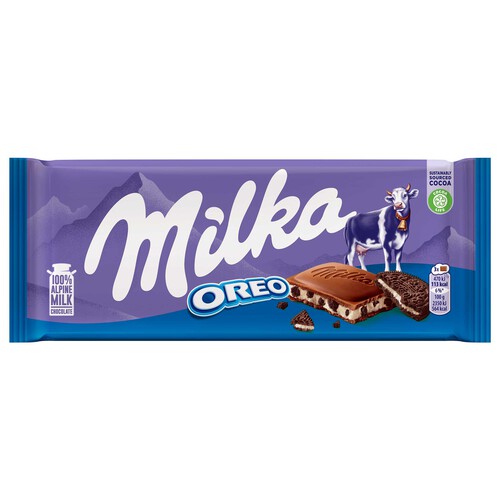 MILKA Chocolate con leche y trozos de galleta Oreo 100 g.