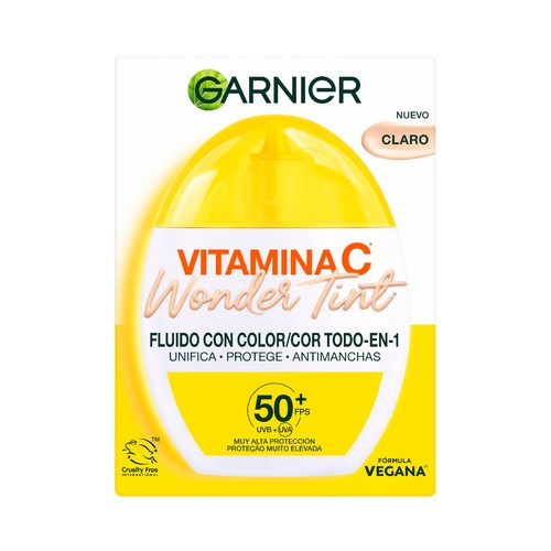 GARNIER Wonder tint tono claro Fluido con color todo en 1 (unifica, protege y antimanchas) con FPS 50+ 40 ml.