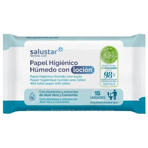 SALUSTAR Toallitas para el baño (papel higiénico húmedo) fabricadas con tejido biodegradable 15 uds.