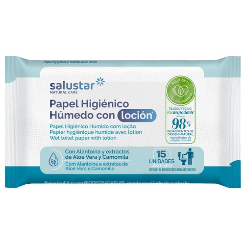 SALUSTAR Toallitas para el baño (papel higiénico húmedo) fabricadas con tejido biodegradable 15 uds.