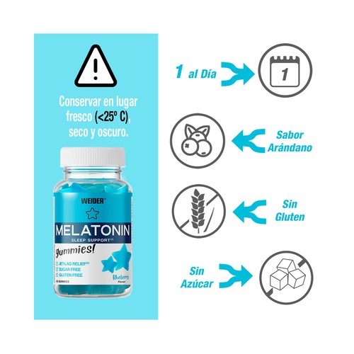 WEIDER Gominolas con melatonina y vitamina B6, complemento alimenticio 180 g. 60 uds.