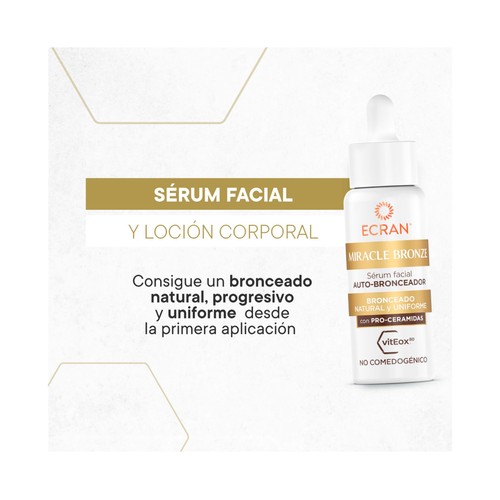 ECRAN Miracle bronze Sérum facial auto-bronceador con resultados desde el primer día 30 ml.