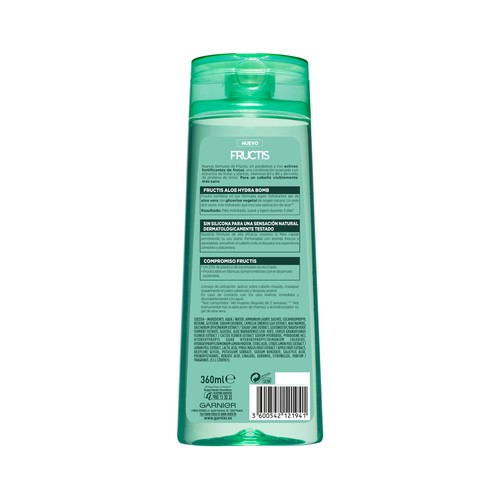 FRUCTIS Hydrabomb de Garnier Champú fortificante con aloe vera y glicerina vegetal, para cabellos normales 360 ml.