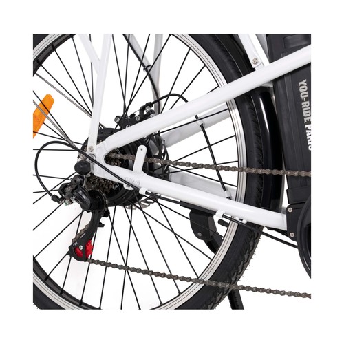 Bicicleta eléctrica YOUIN You-Ride Paris, color blanco, 250W, 6 velocidades, ruedas 26”, autonomía 35km..