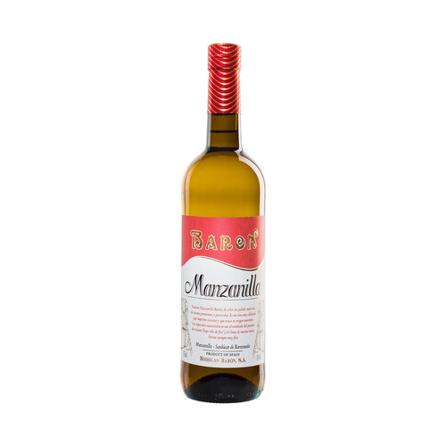 Vino manzanilla fina con denominación de origen Sanlúcar de Barrameda BARÓN botella de 75 cl.