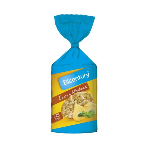 Tortitas de maíz sabor queso y albahaca BICENTURY 123,5 g.