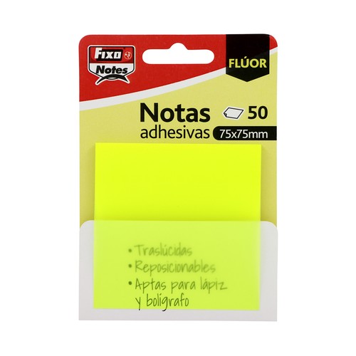 Pack de 50 notas adhesivas, 75 x 75mm, amarillo, FIXONOTES.
