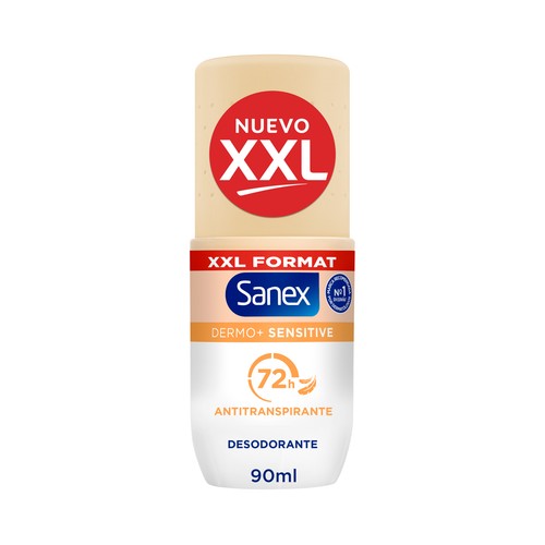 SANEX Dermo+ sensitive Desodorante roll on para mujer, antitranspirante hasta 72 horas 90 ml.