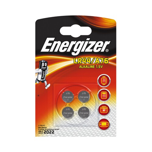 Pack de 4 pilas de botón alcalinas LR44, A76,1,5V, ENERGIZER.