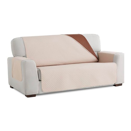 Cubresofá acolchado reversible para sofá de 2 plazas, color beige-marrón.