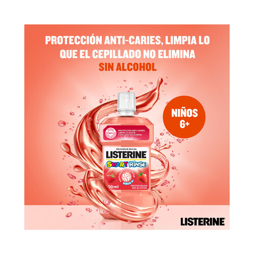 LISTERINE Enjuague bucal pra niños de + de 6 años, con sabor a frutos rojos LISTERINE Smart rinse 500 ml.