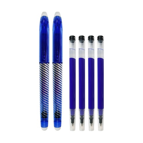2 bolígrafos borrables con 4 cambios, tinta azul, ALCAMPO.
