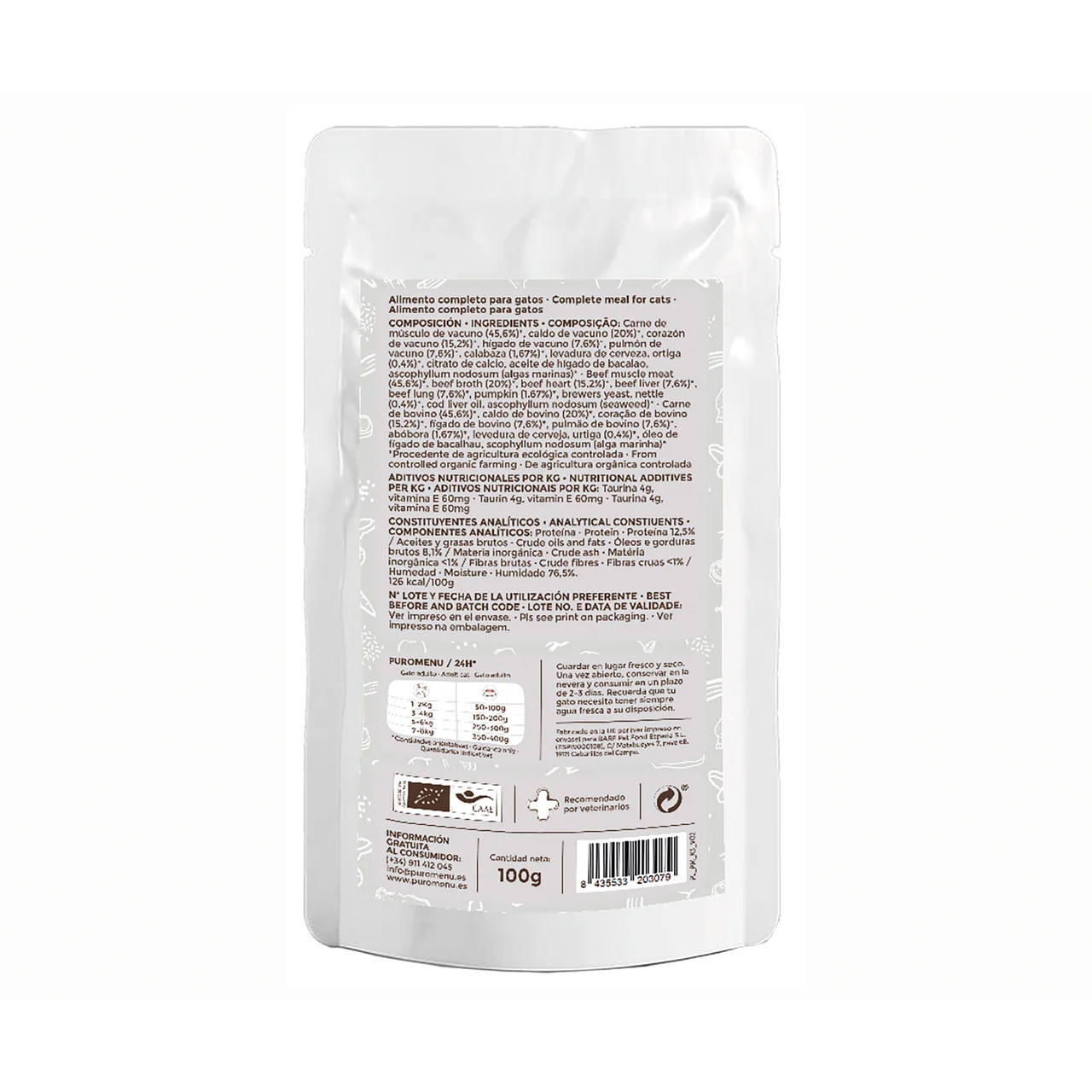 Bigotes felices vacuno alimento de gato húmedo bolsa bio 100 g.
