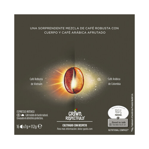 NESCAFÉ Café espreso intenso en cápsulas, Intensidad 7 NESCAFÉ DOLCE GUSTO 18 uds. 112 g.