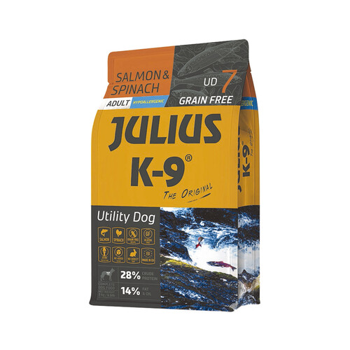 JULIUS K9 Alimento seco para perros adultos salmón y espinacas JULIUS K9 3 kg.