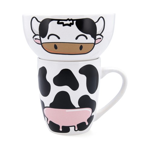 Set mug 33cl y bol cerámica 51cl diseño vaca zoo para bebidas y cereales. QUID