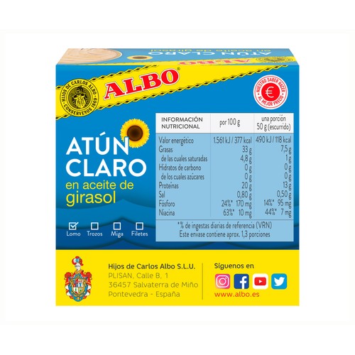 ALBO Atún claro en aceite de girasol 67 g.