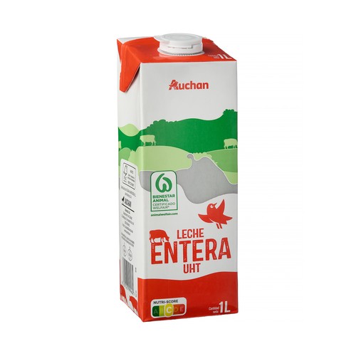 AUCHAN Leche entera de vaca 1 l Producto Alcampo.