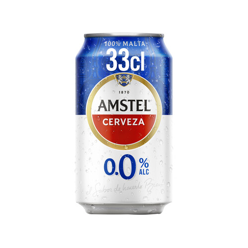 AMSTEL Cerveza sin alcohol, 0,0 % lata de 33 cl.