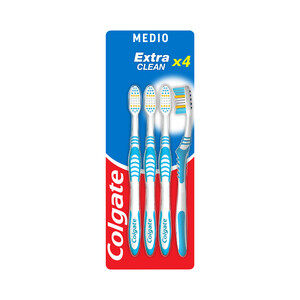 Imagen de COLGATE Cepillo de dientes medio, que ayuda a eliminar las bacterias bucales COLGATE Extra clean 4 uds.