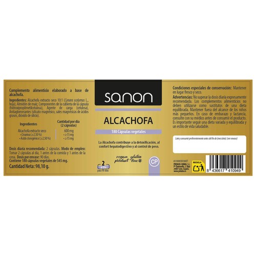 SANON Alcachofa (complemento alimenticio) 180 comprimidos.