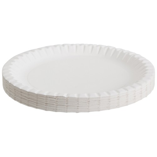 Set de 50 platos desechables de cartón color blanco, 22cm., ACTUEL.