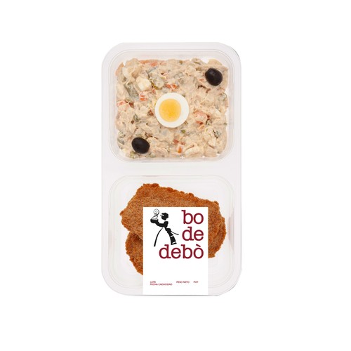 BO DE DEBÓ Dúo de ensaladilla rusa y libritos empanados y fritos de lomo rellenos de jamón cocido y queso 350 g.