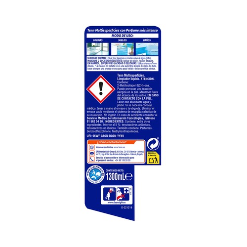 TENN Limpiahogar multisuperficies con bioalcohol 1300 ml.