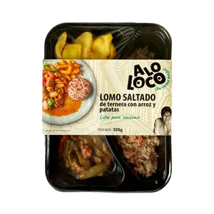 ALOLOCO Plato de menú de lomo saltado con arroz y patatas 300 g.