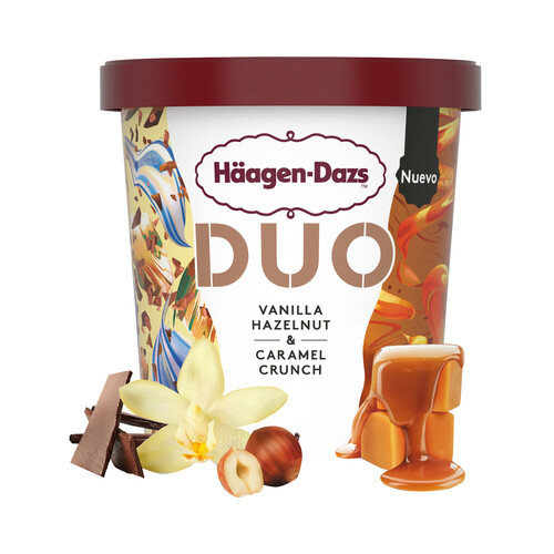Tarrina de helado de vainilla con avellanas y caramelo crujiente HÄAGEN-DAZS Duo 420 ml.