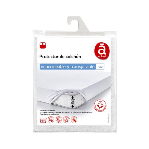 Protector de coclchón tejido rizo impermeable para cama de 150cm., ACTUEL.