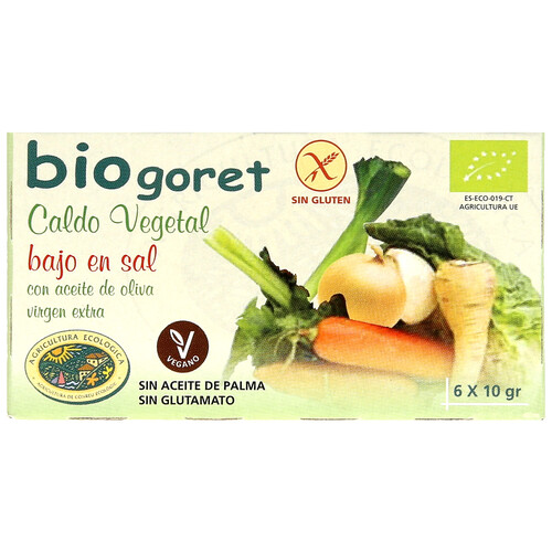 BIOGORET Caldo de verduras bajo en sal Ecológico BIOGORET 6 uds x 10 g.