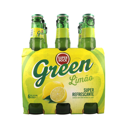 SUPER BOCK Cerveza con sabor a limón SUPER BOCK GREEN pack de 6 botellas de 33 centilitros