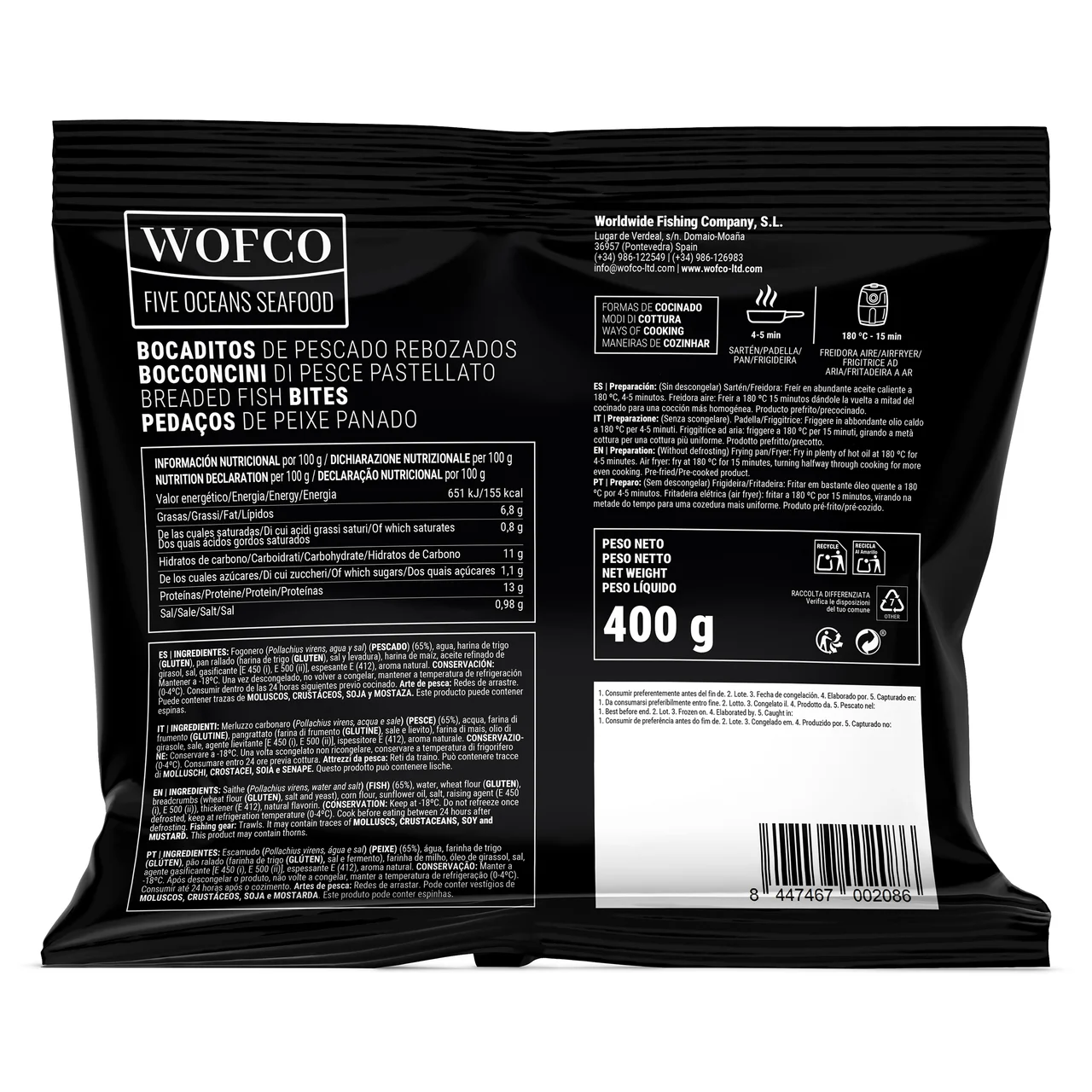 Bocaditos de pescado rebozados 400 g.