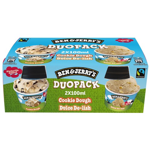 BEN & JERRY"S Duo pack Mini tarrinas de helado de masa de galletas y dulce de leche 2 x 100 g.