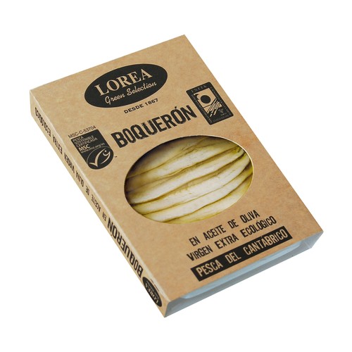 LOREA Boquerones del Cantábrico en aceite de oliva virgen extra Green Selection MSC Ecológico (Pesca sostenible certificada) LOREA 75 g.